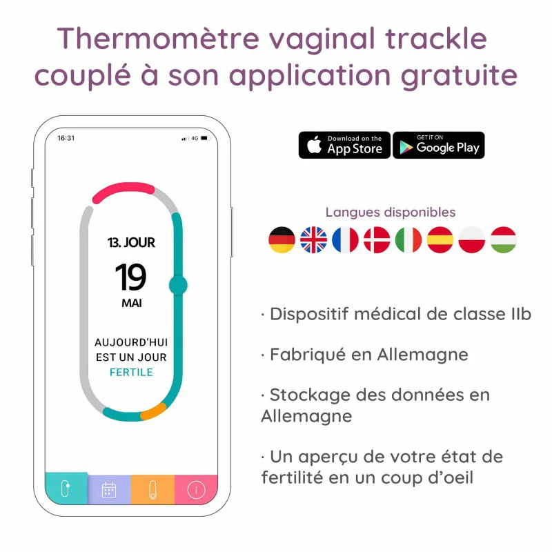 Thermomètre de symptothermie connecté TrackleCatch avec ficelle